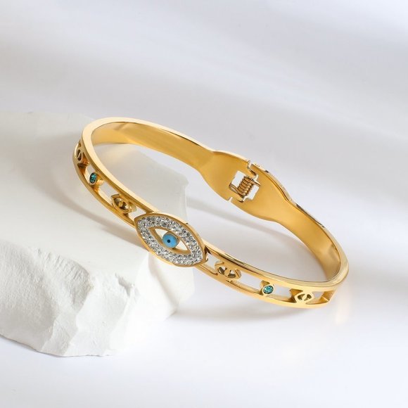 Evil Eye CZ Bracelet, Bling Gold Bracelet, Protection Boho Bracelet - Picture 4 of 10